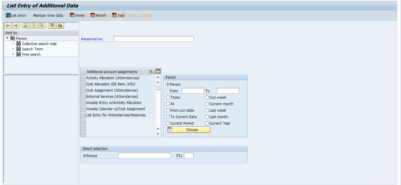 SAP TCode PA62 - List Entry of Additional Data