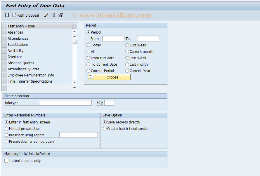 SAP TCode PA71 - Fast Entry of Time Data