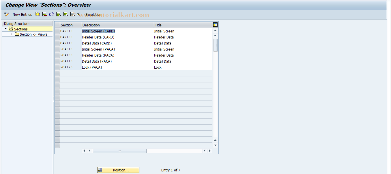 SAP TCode PAC0004 - Sections