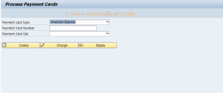 SAP TCode PACA_MAIN - Payment Card Master Maintenance