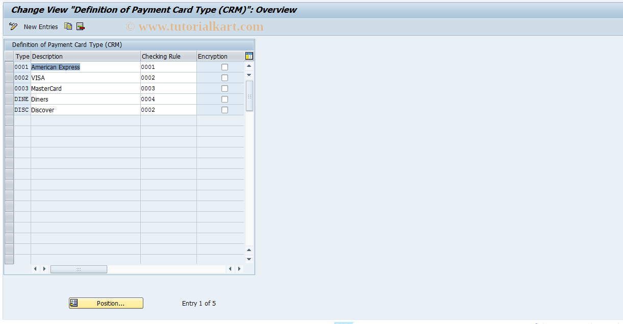 SAP TCode PACC2 - Maintain Payment Card Type