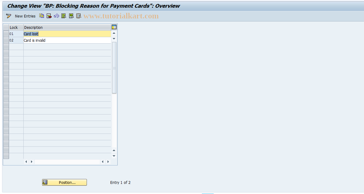 SAP TCode PACC5 - Maintain payment card blocks