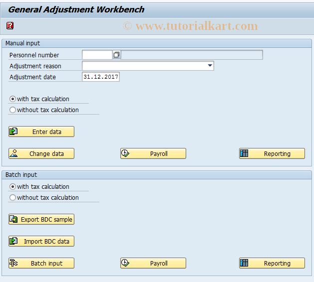 SAP TCode PAKG - Adjustments workbench
