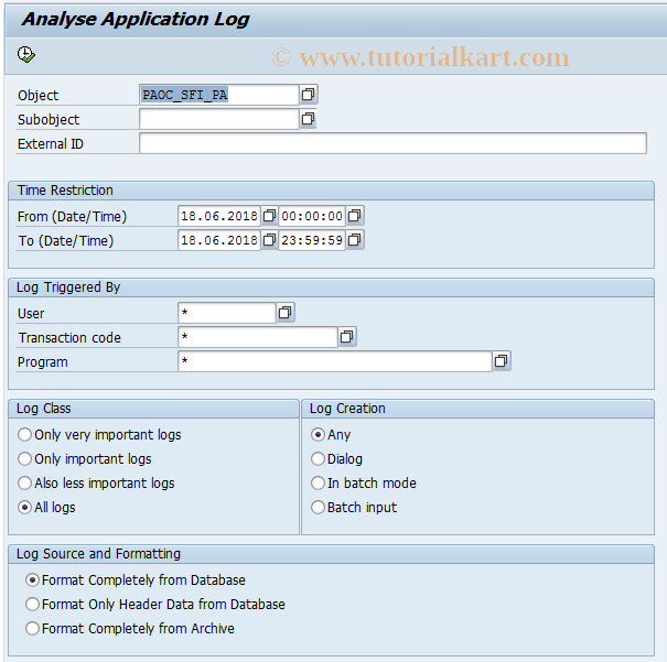 SAP TCode PAOCF_EC_CALL_SLG1 - Call application Payroll integration