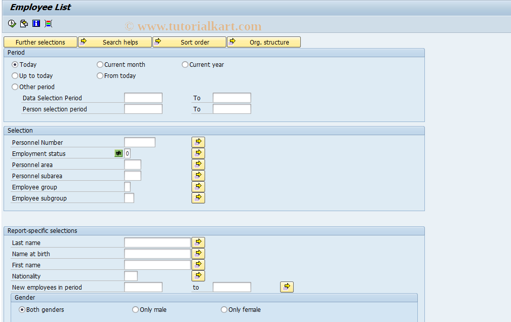 SAP TCode PAR2 - Employee List