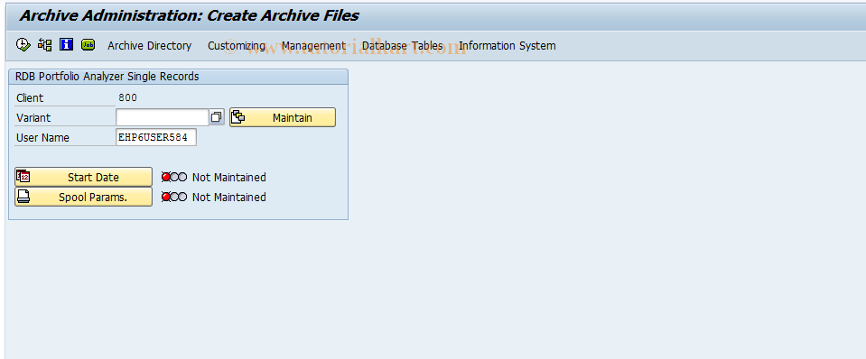 SAP TCode PARDB1 - RDB: Archive Single Records