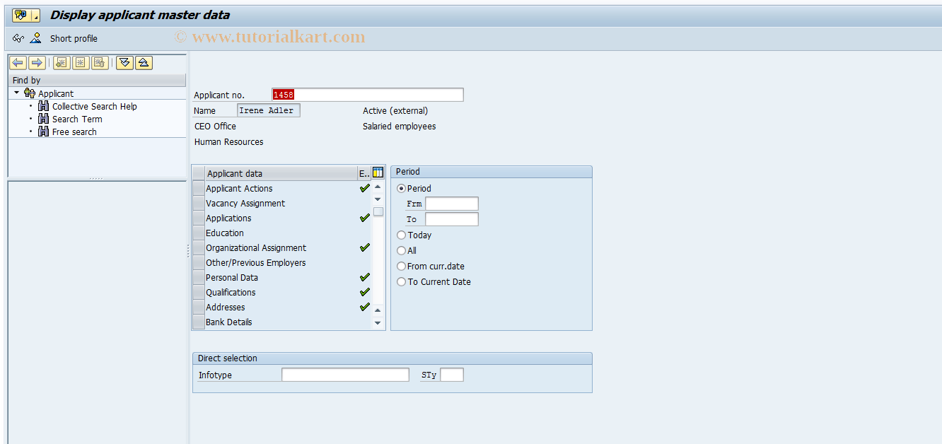 SAP TCode PB20 - Display applicant master data