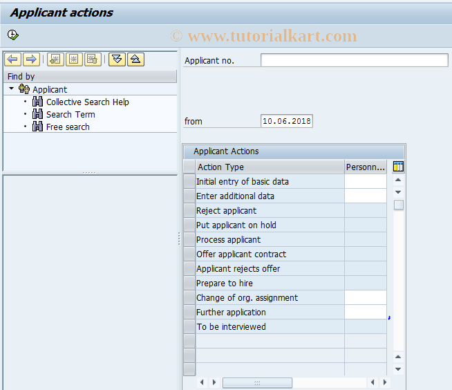 SAP TCode PB40 - Applicant actions