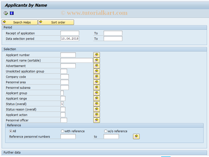 SAP TCode PBA1 - Applicant index