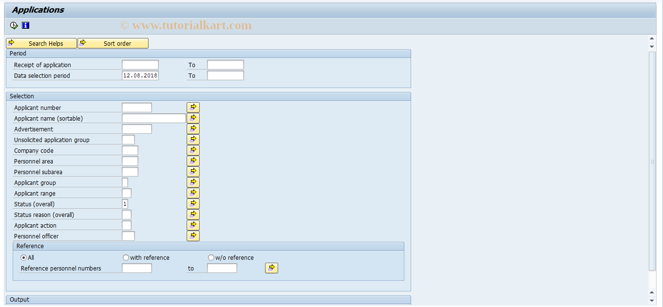 SAP TCode PBA2 - List of applications