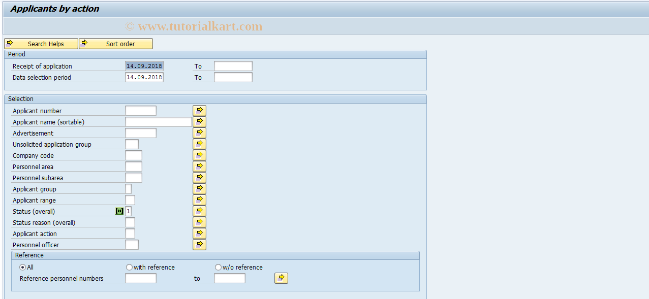 SAP TCode PBA4 - Receipt of application