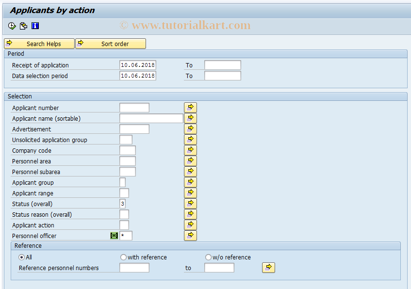 SAP TCode PBAE - Applicant pool