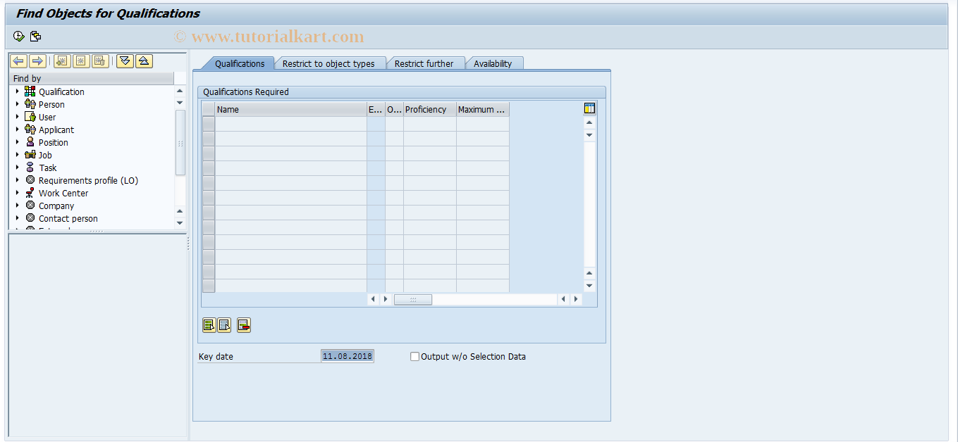 SAP TCode PBAP - Internal Applicants Via Quals