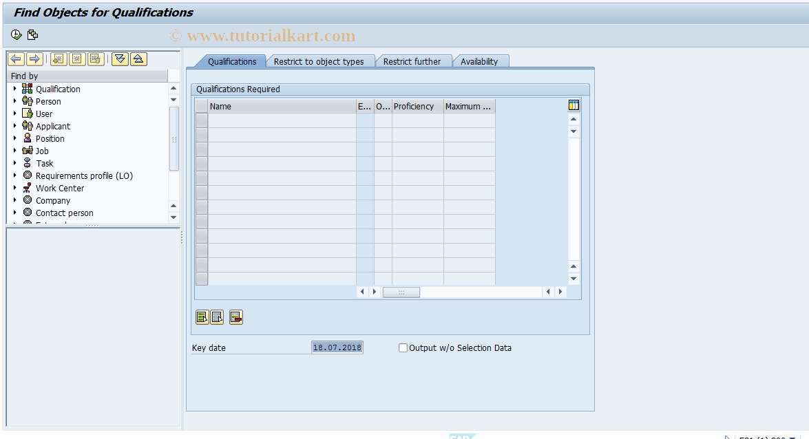 SAP TCode PBAQ - External Applicants Via Quals