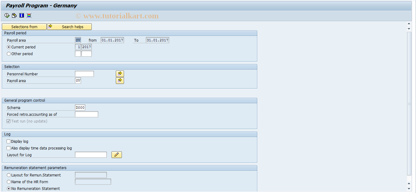 SAP TCode PC00_M01_CALC_SIMU - Payroll Simulation Germany