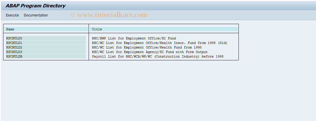 SAP TCode PC00_M01_CKULD - RHC List