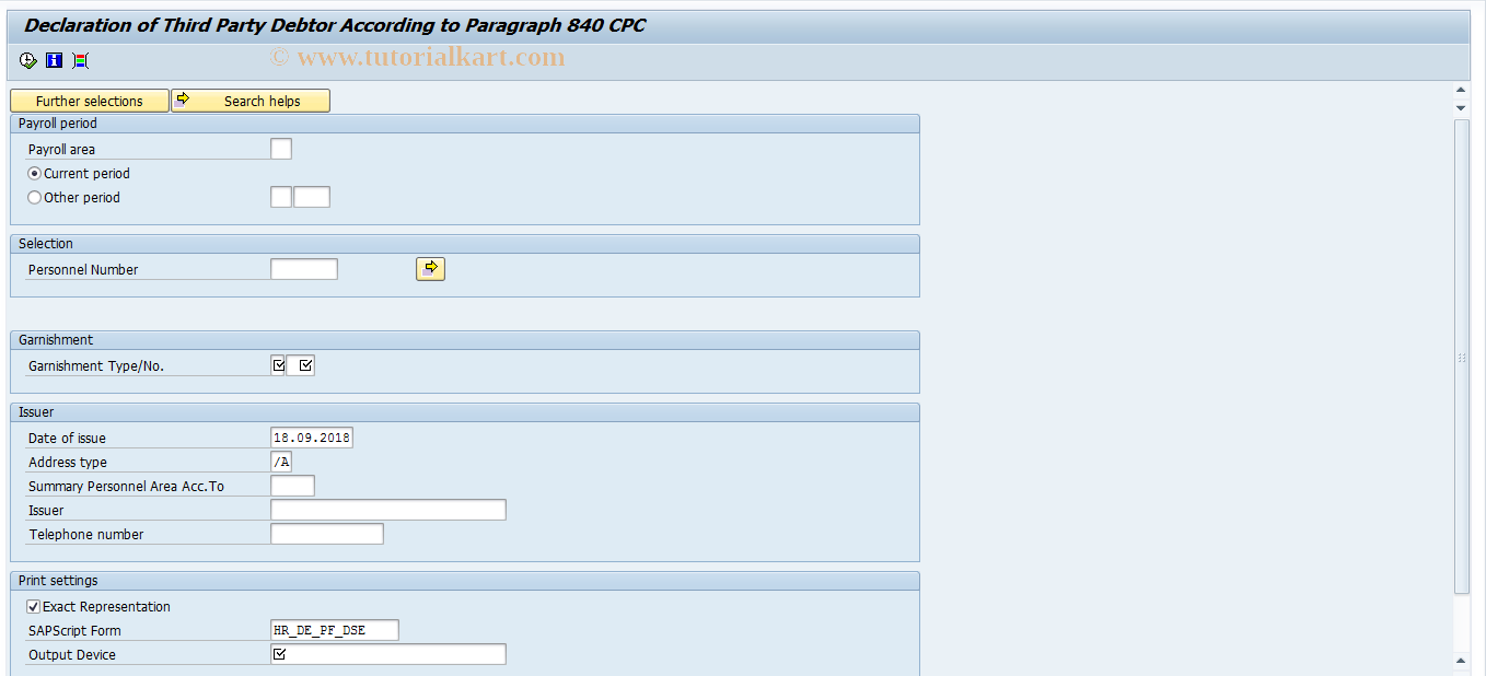 SAP TCode PC00_M01_CPDRD0 - Third-Party Debt Decl. Sec. 840 ZPO