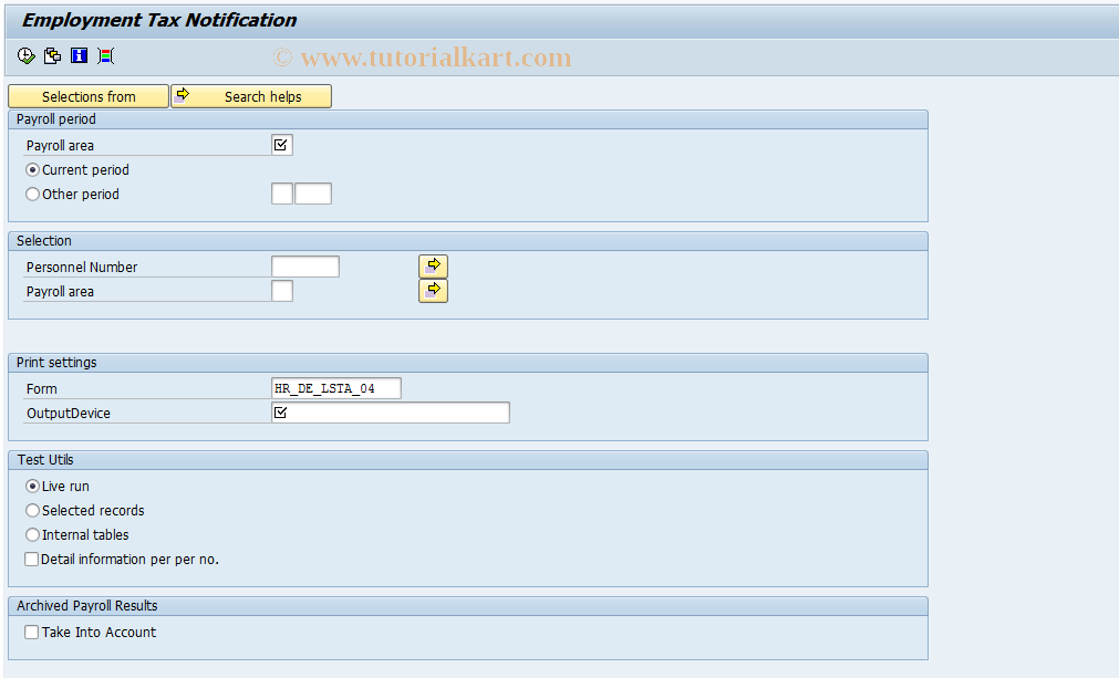 SAP TCode PC00_M01_CSTA - Employment Tax Notification (G)