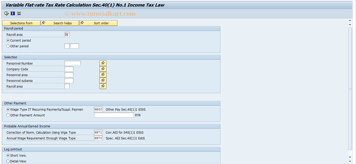 SAP TCode PC00_M01_CSTV - Tax: Average Flat-Rate Tax Rate