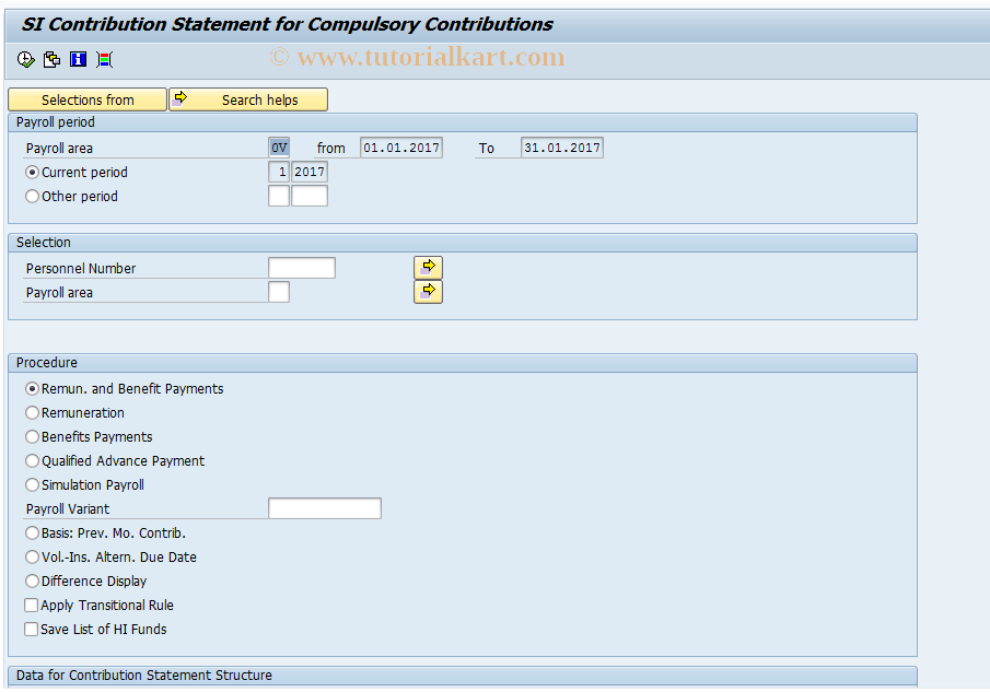 SAP TCode PC00_M01_CSVB - Contribution Statement 01