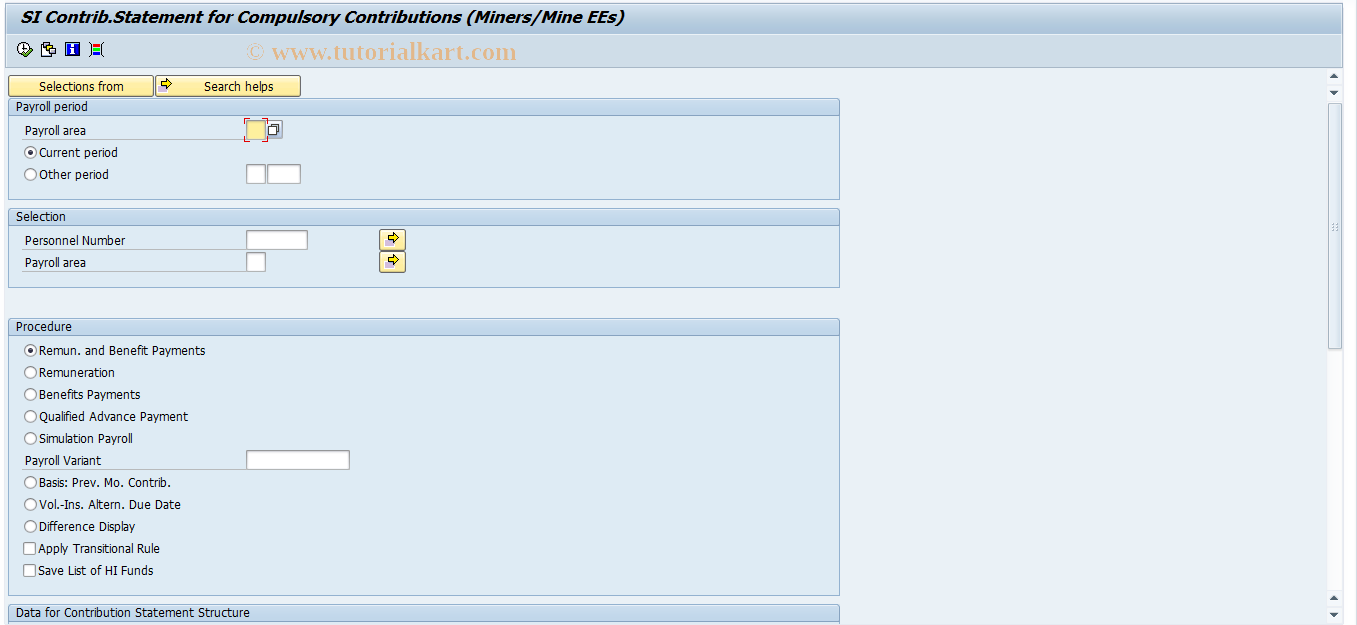 SAP TCode PC00_M01_CSVK - Miners' Contribution Statement 01