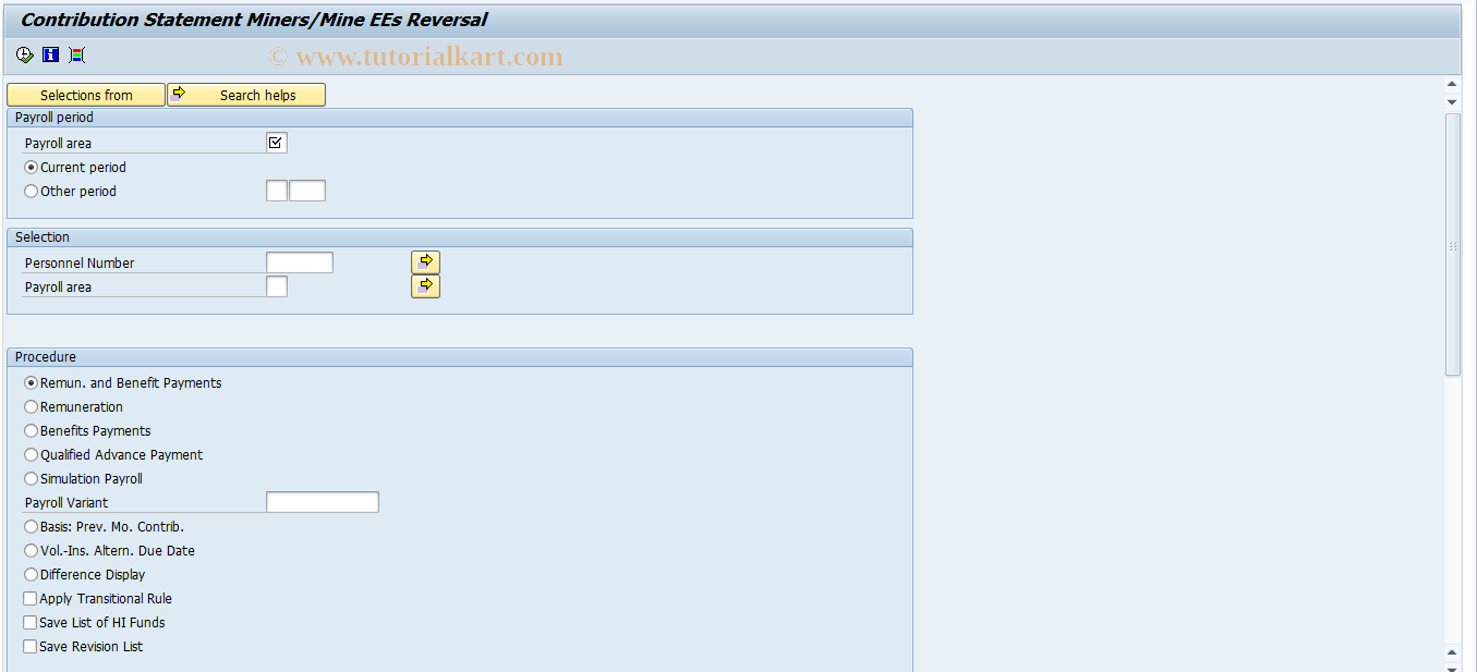 SAP TCode PC00_M01_CSVKD2 - SI Contribution Statement, Miners