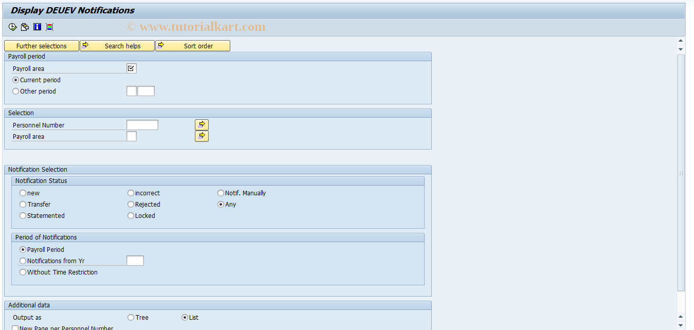 SAP TCode PC00_M01_DUVANZ - Display DEUEV Notifications