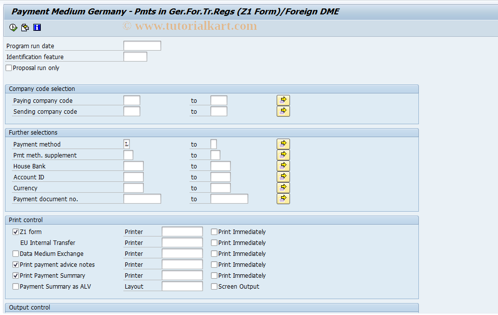 SAP TCode PC00_M01_FFOL - Create Bank Transf. Med. - Internatl