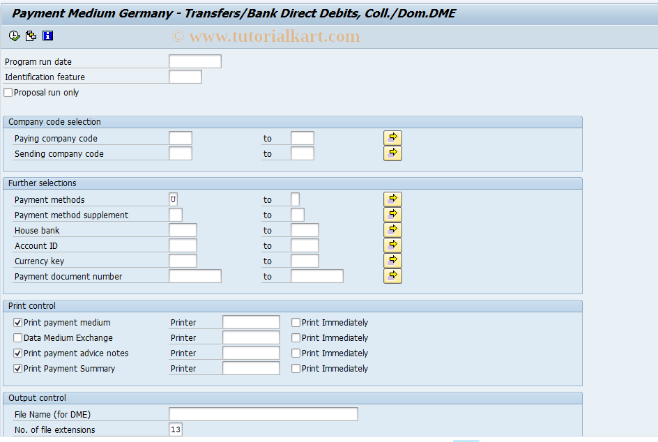 SAP TCode PC00_M01_FFOU - Create Bank Transf. Med. - Domestic