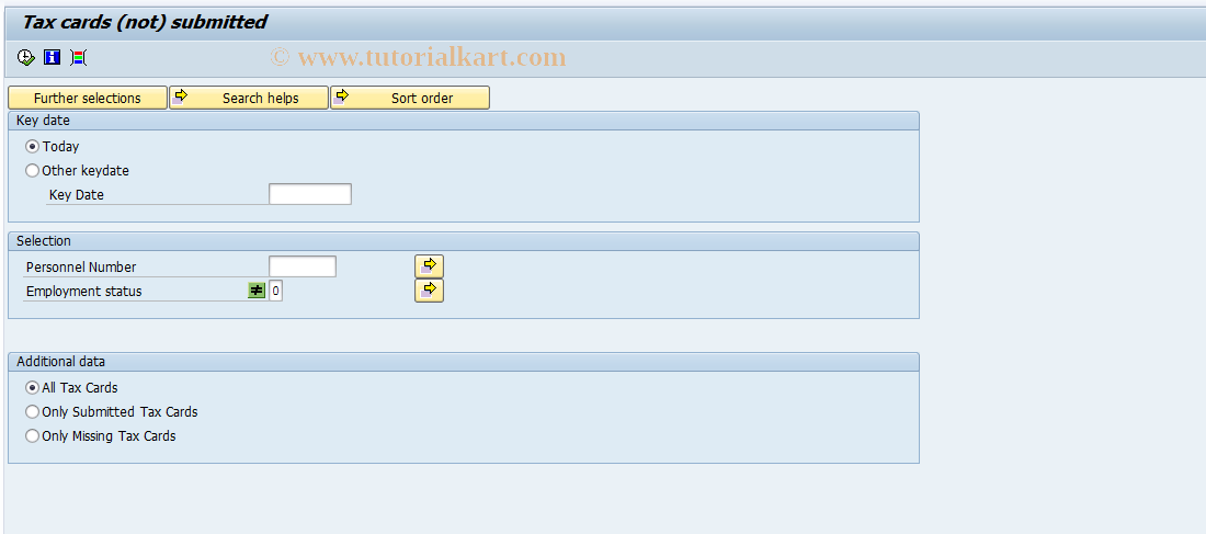 SAP TCode PC00_M01_LSTK - Tax Cards (Not) Submitted