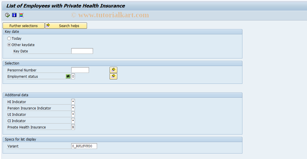 SAP TCode PC00_M01_LSVP - List of Employees with Private HI