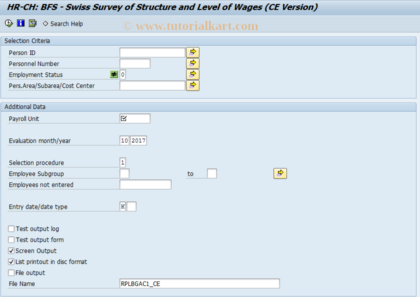 SAP TCode PC00_M02_LBGA1_CE - BFS Wage Level and Structure CE