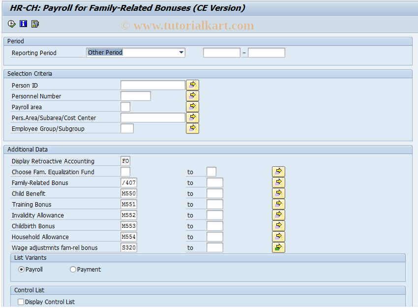 SAP TCode PC00_M02_LFAK2_CE - Calc. of Enhanced Fam.Relative Bon. CE