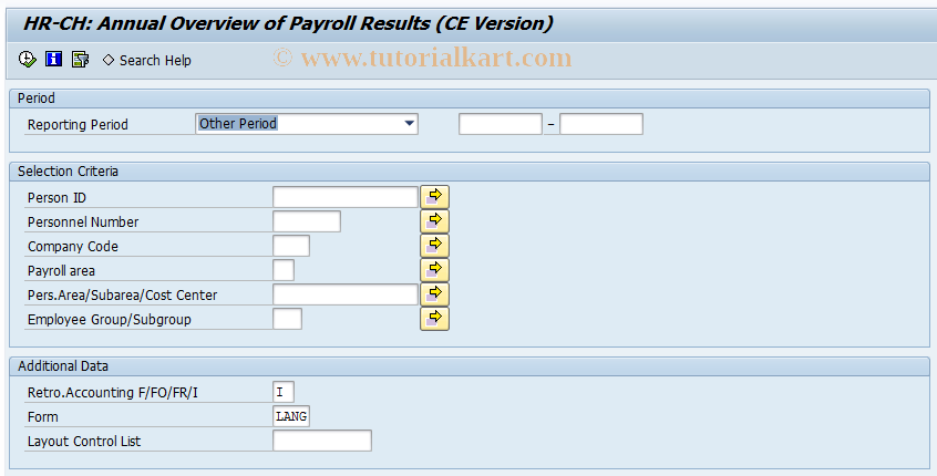 SAP TCode PC00_M02_LJAE0_CE - Annual Overview - Payroll Results CE