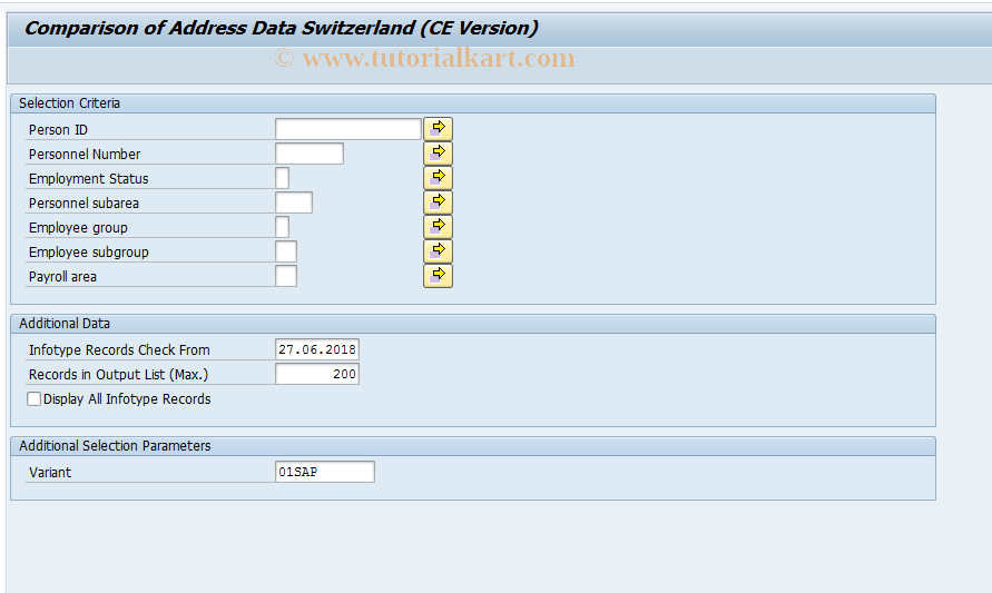 SAP TCode PC00_M02_PLZC0_CE - Comparison of Address Data Switz. CE