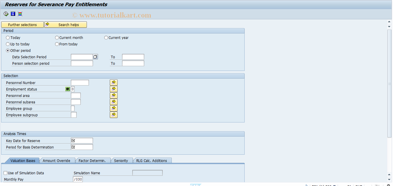 SAP TCode PC00_M03_CABF - Reserves for Severance Pay/Pension03