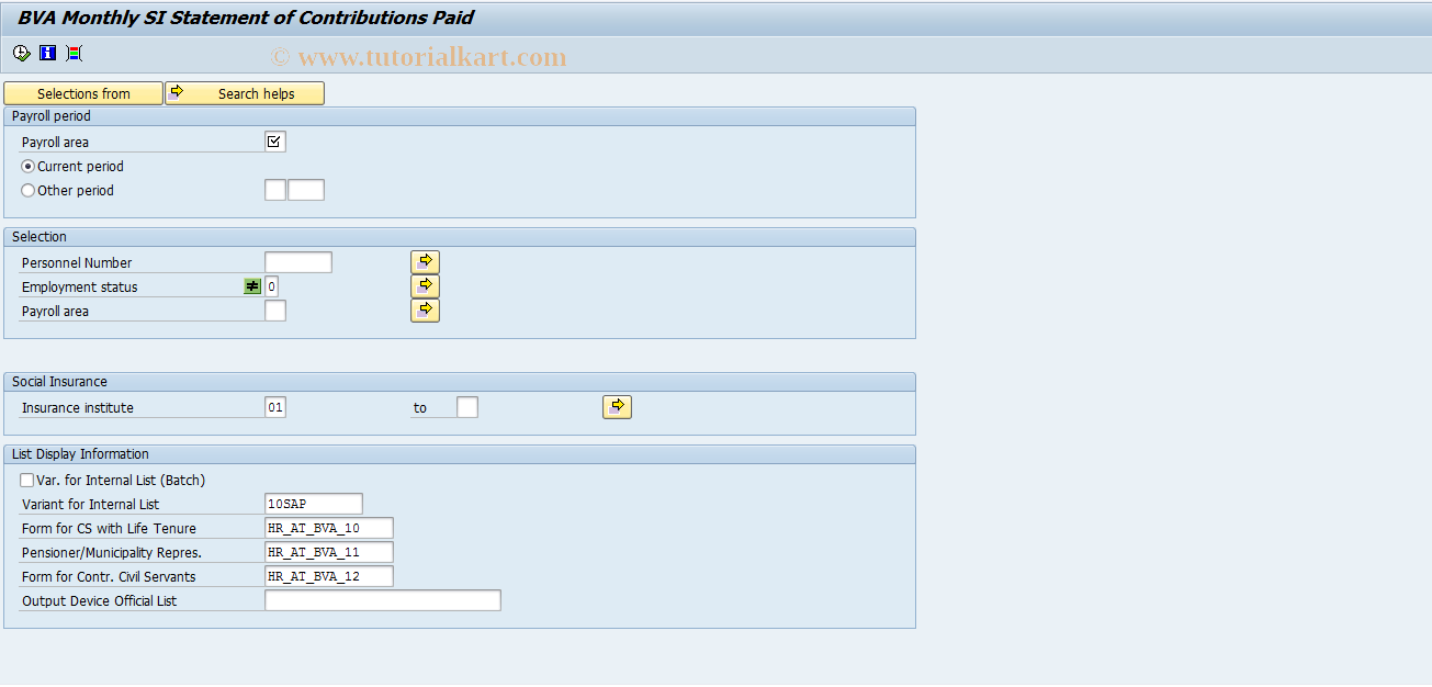 SAP TCode PC00_M03_CBVA - SI Contribution Statement BVA (Old)