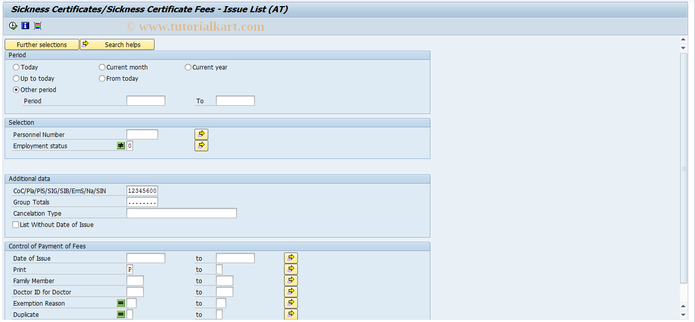 SAP TCode PC00_M03_CKSG - List of Issued Sickness Certs 03