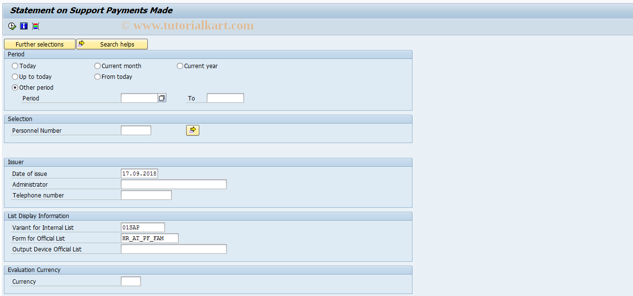 SAP TCode PC00_M03_CPFA - Statement for Support Payment