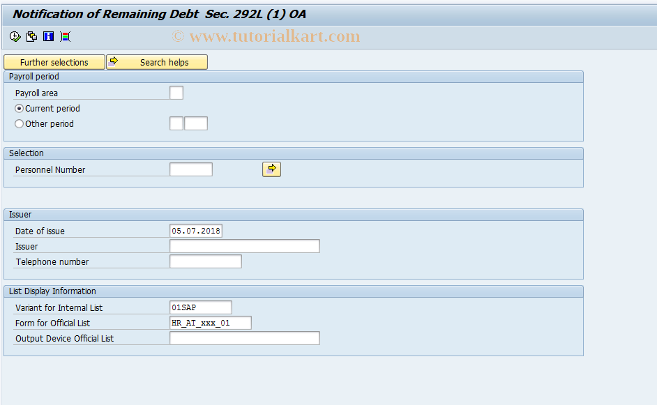 SAP TCode PC00_M03_CPGTA0 - Creditor Notif. Remaining Debt 03