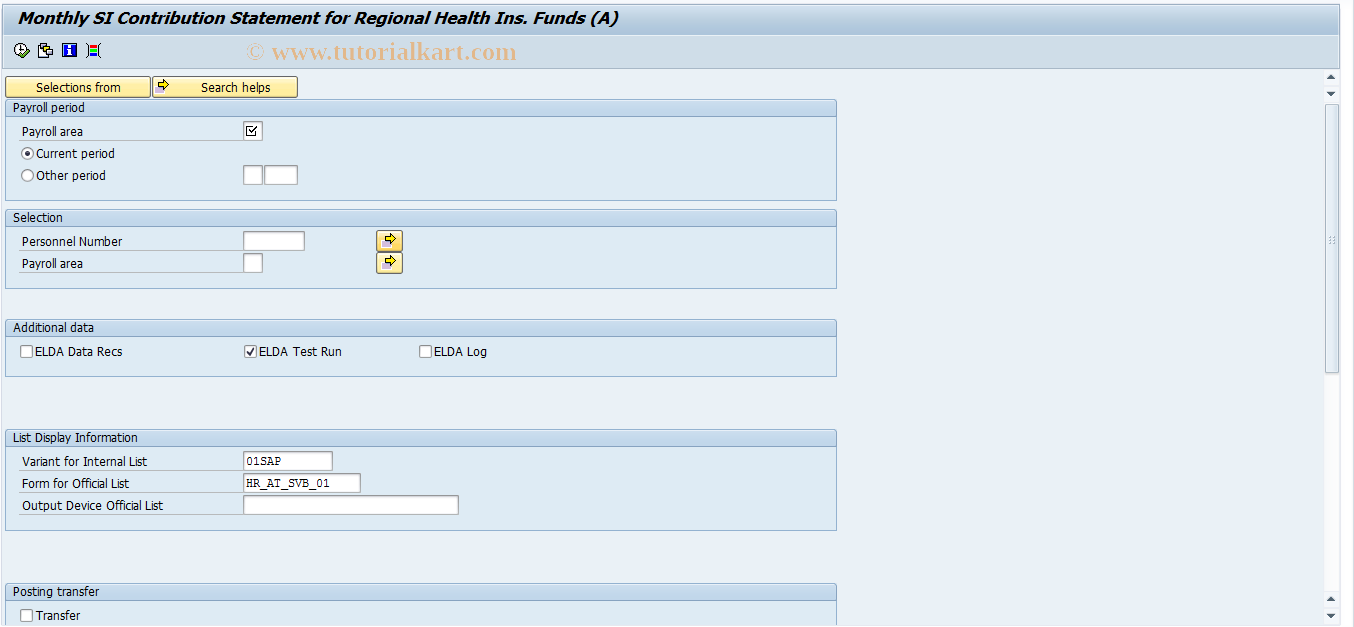 SAP TCode PC00_M03_CSVB - SI Contribution Statement GKK 03