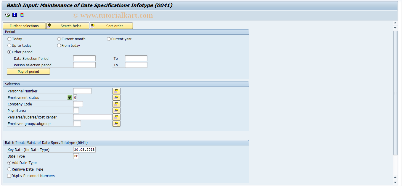 SAP TCode PC00_M03_IDABA0 - Maintenance IT41 (Date Types) Batch Inp.