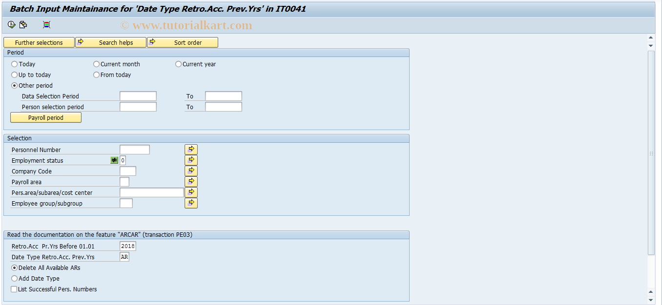 SAP TCode PC00_M03_IRRVA0 - Maintenance Date Type Retro.Account g IT41 BI