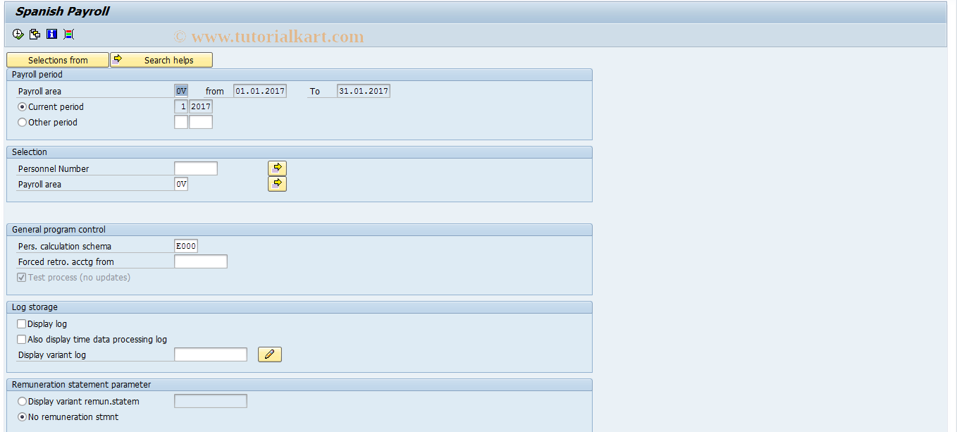 SAP TCode PC00_M04_CALC_SIMU - Payroll run simulation Spain