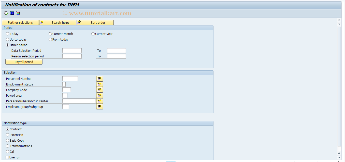 SAP TCode PC00_M04_CONTR_INEM - Notification of contracts for INEM