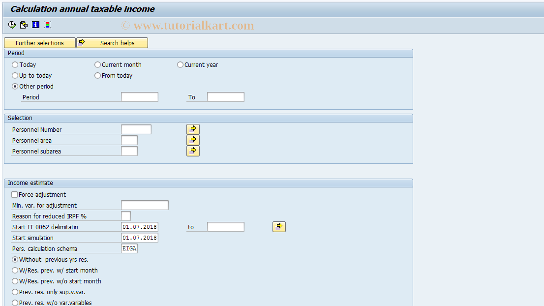 SAP TCode PC00_M04_RPIMBIE0 - Estimate of taxable income