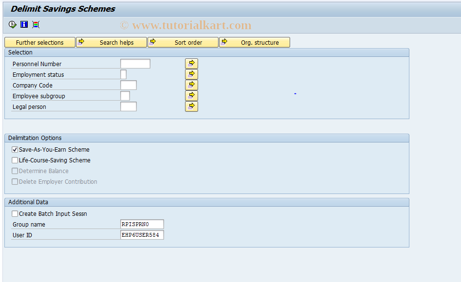 SAP TCode PC00_M05_ISPR - Delimit Savings Schemes