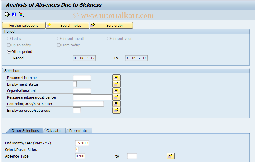 SAP TCode PC00_M05_ZKS - Analysis of Absences Due to Sickness