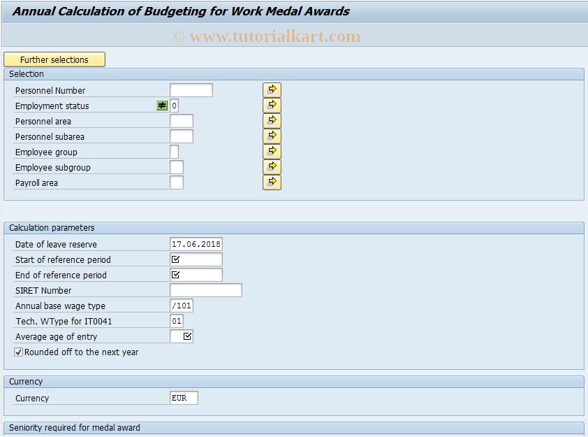 SAP TCode PC00_M06_LPM1 - Calc. Budgeting for Medals