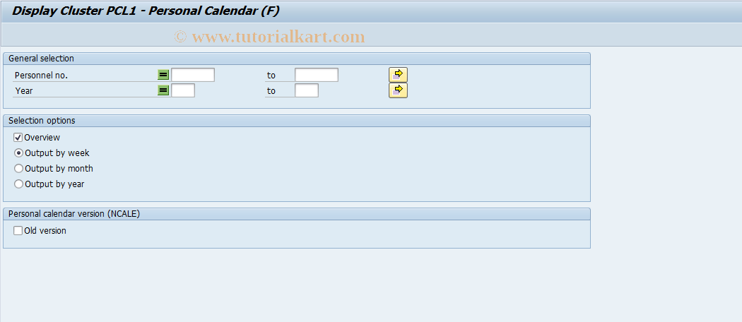 SAP TCode PC00_M06_RPCLPCF0 - Display Personal Calendar